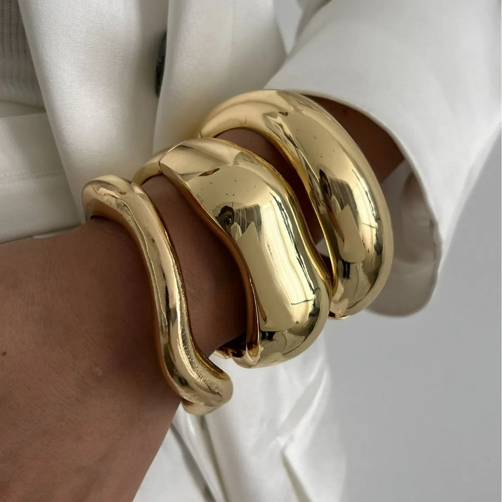 Klobiges goldenes Manschettenarmband im Punk-Stil – unregelmäßiger geometrischer Vintage-Armreif für Frauen