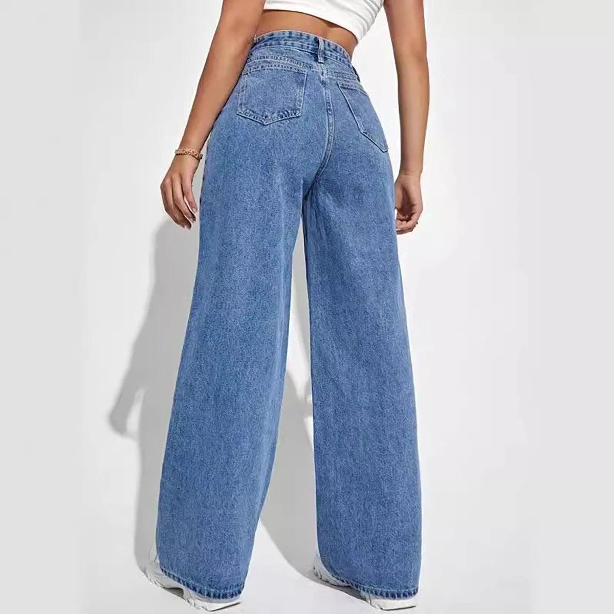 Wide-Leg High-Rise Denim Jeans – Vintage Fit with Modern Flair