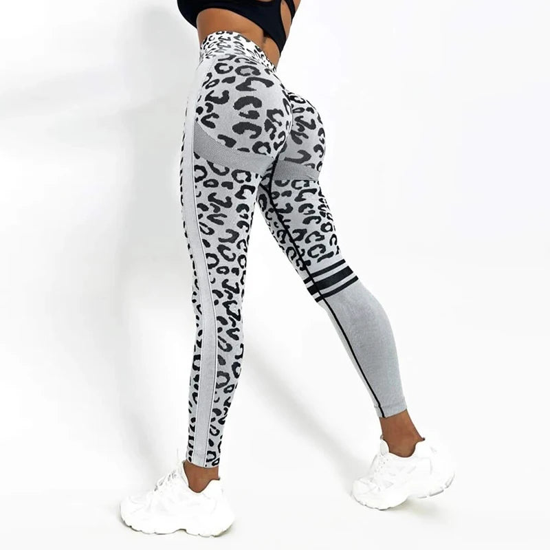 Seamless High Waist Leopard Yoga Leggings – Booty-Lifting Fitness Pants for Women