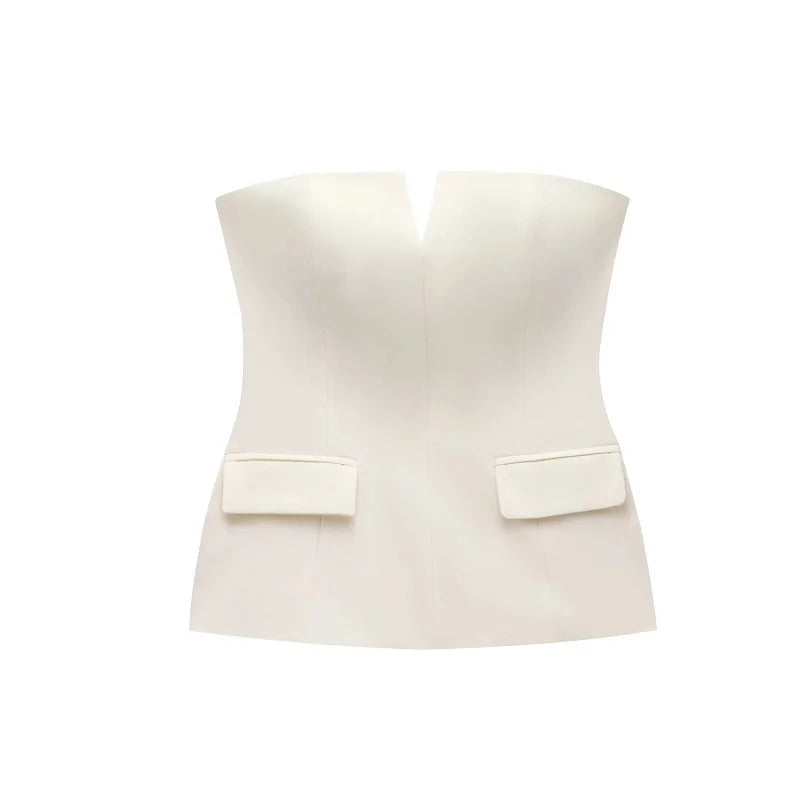 Strapless Bustier Top – Sculpted Fit with V-Cut Neckline