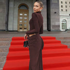Turtleneck Long Sleeve Sexy Maxi Dress – Elegant Hollow Out Ruched Clubwear