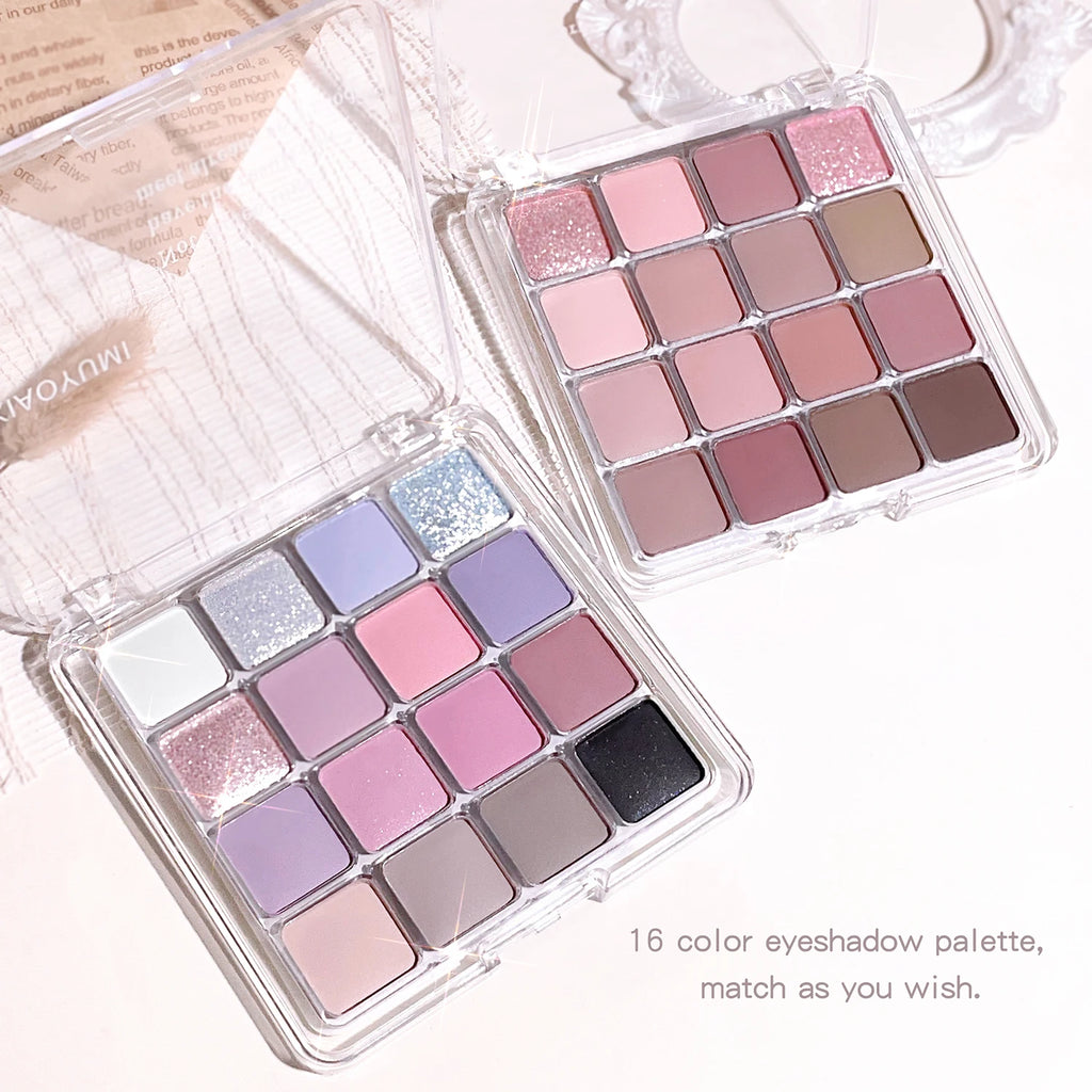 16-Color Sunset Eyeshadow Palette – Matte & Shimmer Earth Tones, Waterproof Korean Eye Makeup