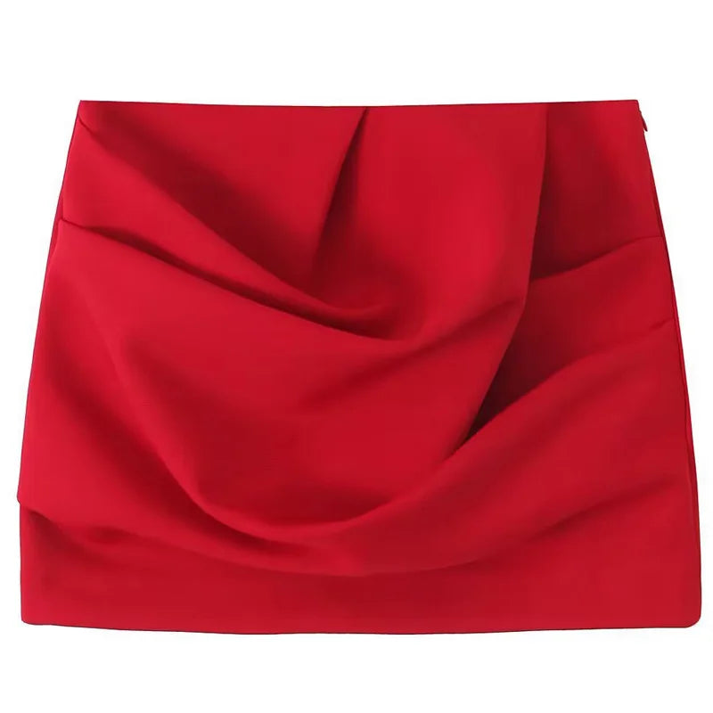 High-Waisted Ruched Mini Skirt – Asymmetrical Draped Design