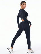 Seamless 2-Piece Workout Set – Scrunch Butt Leggings & Long Sleeve Crop Top