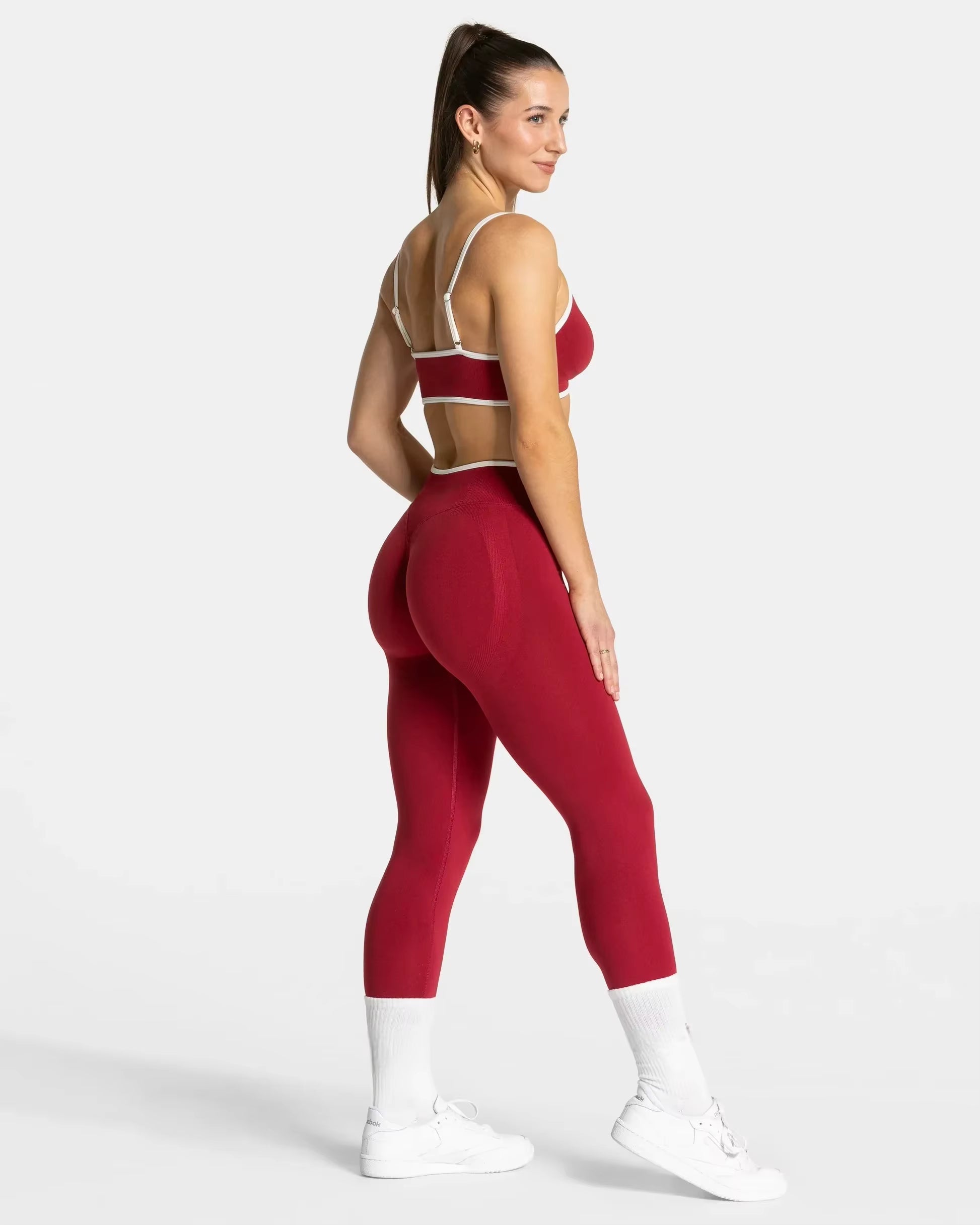 Leggings de sport taille haute sans coutures – Pantalon de yoga uni avec bordure blanche et effet gainant