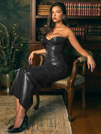 Strap Bodycon Leather Dress – Sleek PU Leather Fit for Night Out