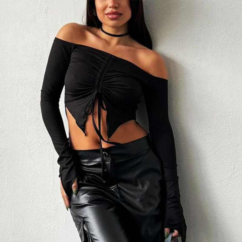 Siren Off-Shoulder Ruched Long Sleeve Top