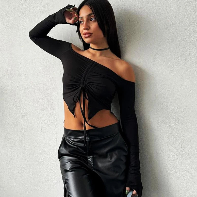 Siren Off-Shoulder Ruched Long Sleeve Top
