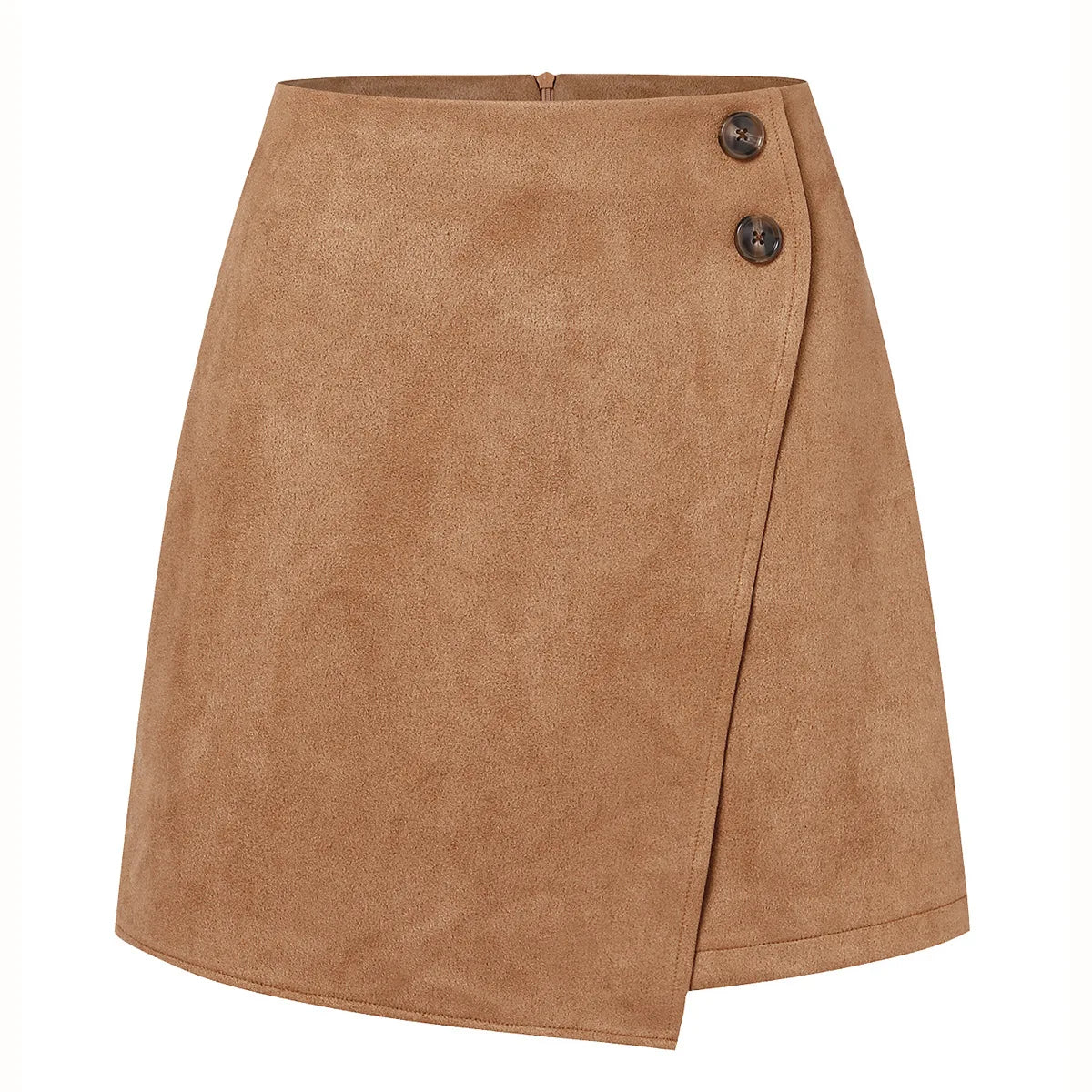 Asymmetric High Waist Mini Skirt – Button Accent
