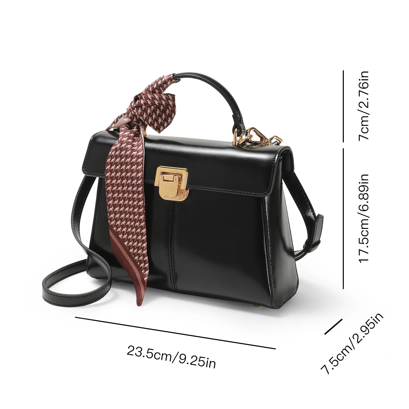 Luxury Genuine Leather Crossbody Bag – Versatile Messenger Handbag with Scarf Decor for Women