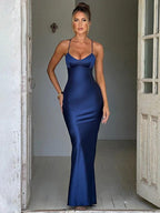 Elegant Satin Evening Dress – Backless Slim Fit with Side Slit