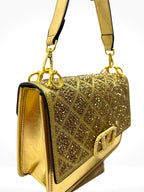 Diamond-Studded Quilted Shoulder Bag