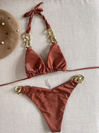 Luxury Chain-Link Bikini Set – Glamorous Halter Two-Piece Swimwear
