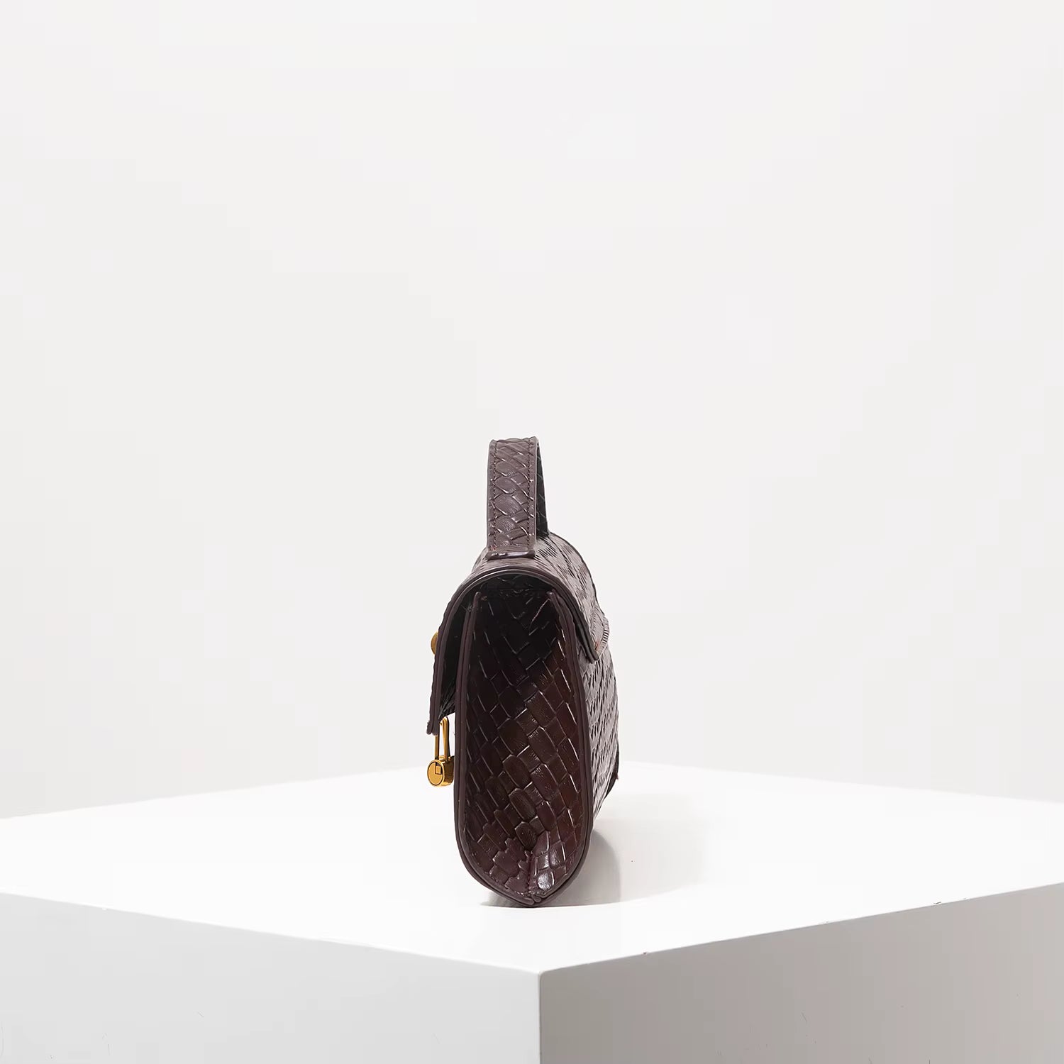 Woven Burgundy Baguette Clutch with Gold Lock