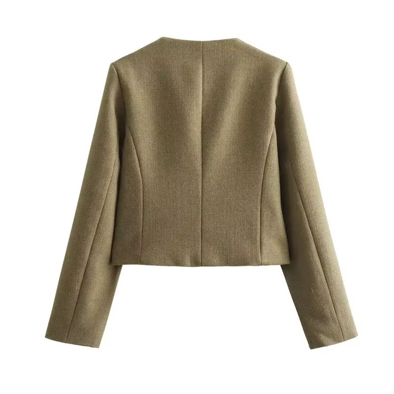 Women's Elegant Cropped Jacket – Long Sleeve Short Coat
