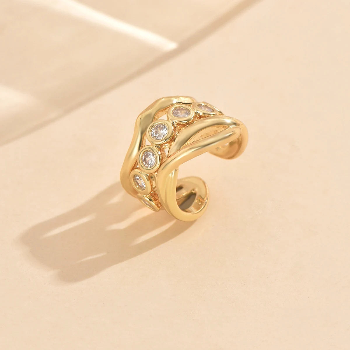 3pcs Gold Zircon Clip-On Earrings Set for Women – Non-Piercing Cuff Style, Trendy Geometric Design