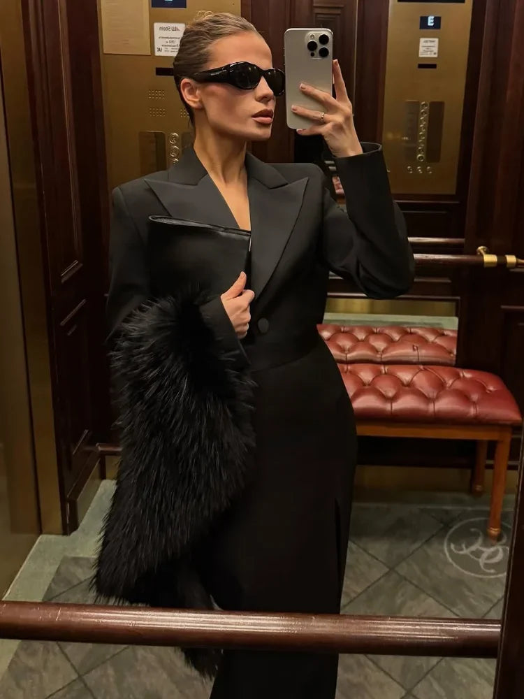 V-Neck Blazer & Slim Long Skirt Set