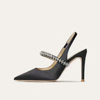 Spidse hæle med krystalrem – Slanke, elegante pumps til aftener