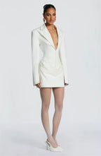 V-Neck Ruched Blazer Mini Dress