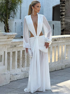 Deep V Backless Maxi Dress