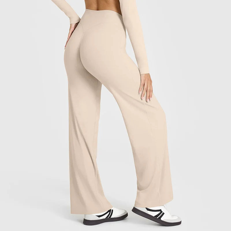 Pantalon de yoga ultra doux à jambe droite – Pantalon de sport taille mi-haute effet seconde peau pour femme