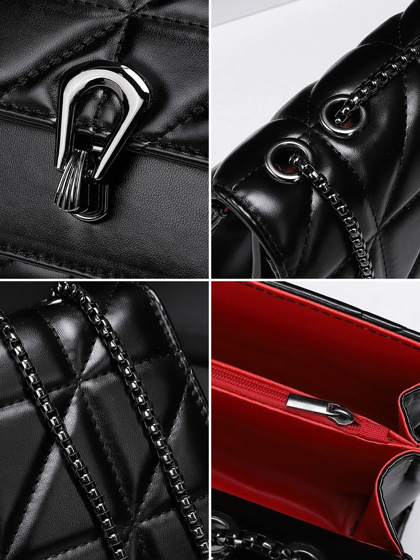 Dámská prošívaná crossbody kabelka z umělé kůže s retro překlopením – luxusní kabelka přes rameno s řetízkem