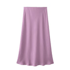 Elegant Satin High Waist Midi Skirt – Office Chic Summer Style for Women