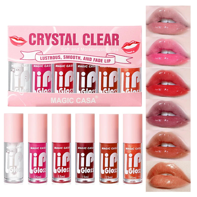 MAGIC CASA 6-Piece Jelly Lip Oil Set – Plumping & Hydrating Gloss with Long-Lasting Shine | 9ml Each