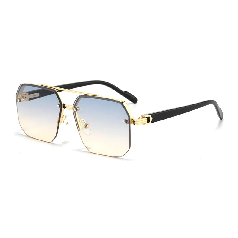 Oversized Retro Square Sunglasses – Double Bridge UV400 Gradient Shades