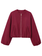 Women’s Spring Pilot Jacket – Multicolor Casual O-Neck Zipper Coat with Long Sleeves