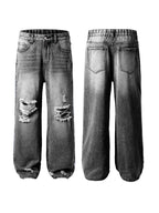 Light Blue Ripped Wide-Leg Jeans – High Waist Distressed Streetwear