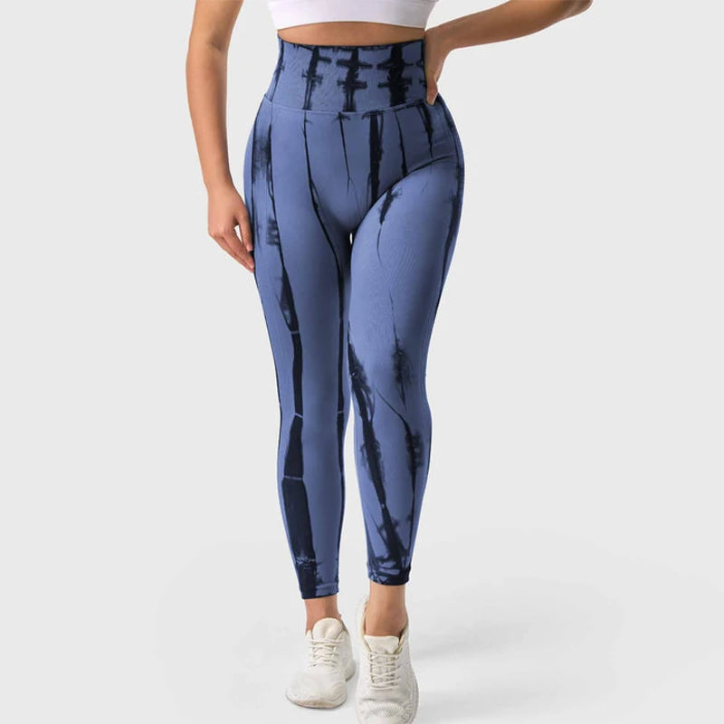 Seamless Tie-Dye Yoga Leggings – High-Waist Push-Up Fitness Tights for Women