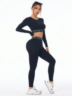 Seamless 2-Piece Workout Set – Scrunch Butt Leggings & Long Sleeve Crop Top