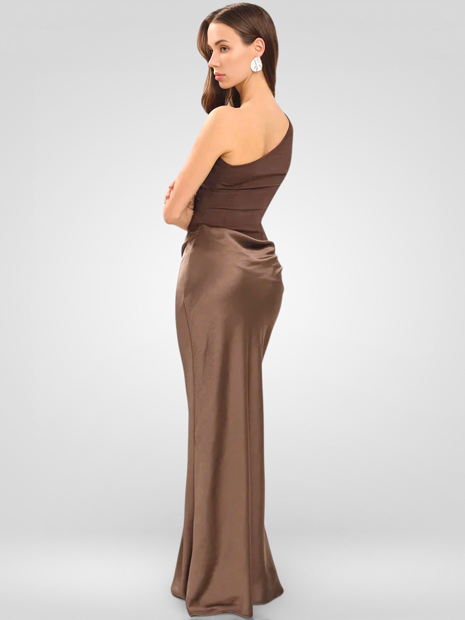 Satin-Maxikleid mit One-Shoulder-Ausschnitt und offenem Rücken