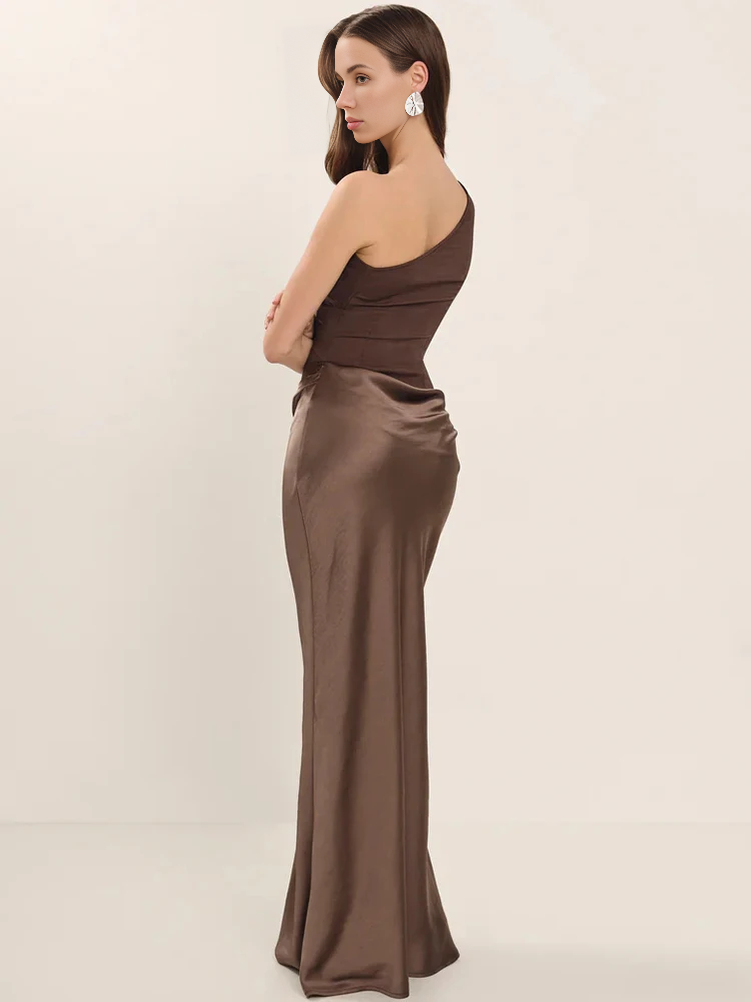 Satin One-Shoulder Backless Maxi Dress