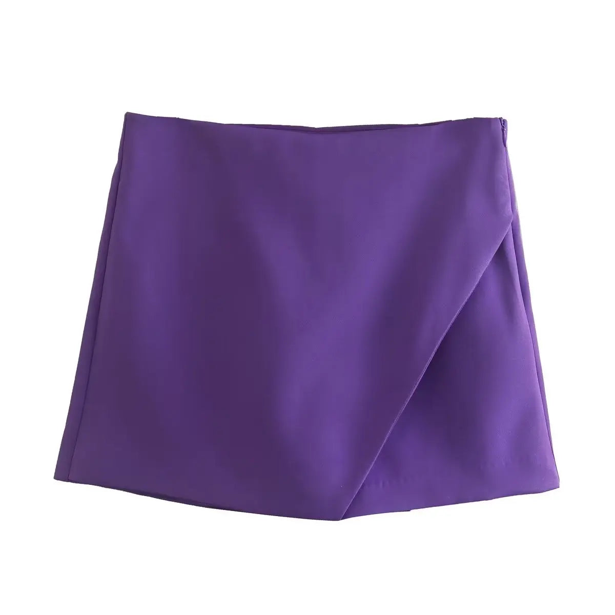 Women's Asymmetrical High Waist Skort – Vintage Zipper Shorts Skirt with Back Pockets