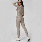 Sculpted Compression Zip-Up Jumpsuit -Beige