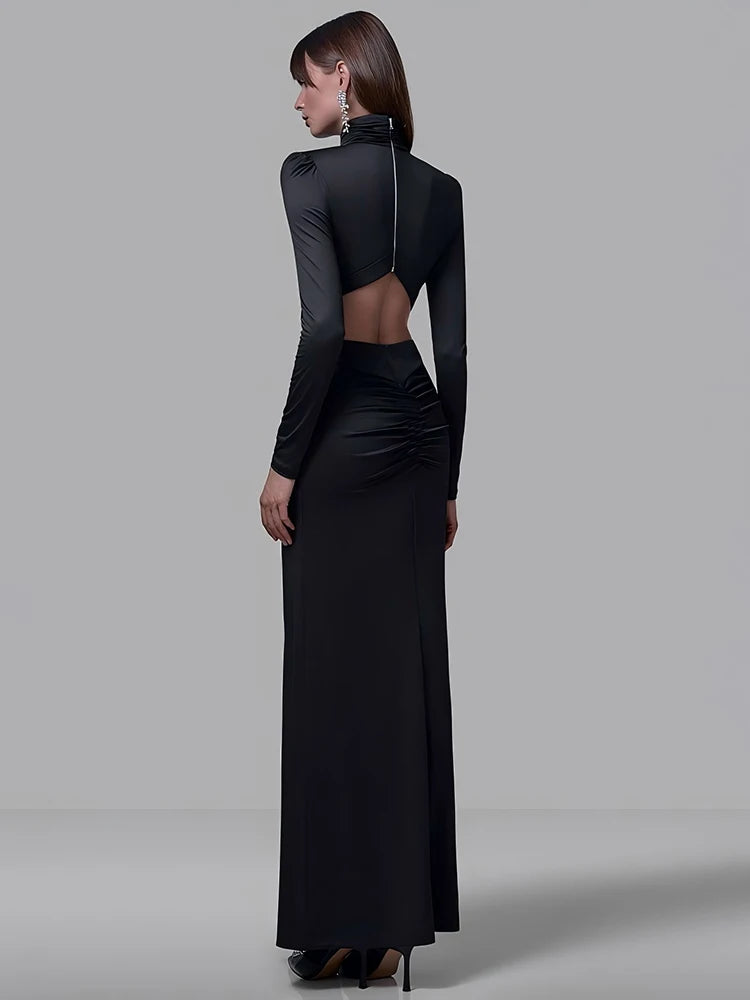 Premium Turtleneck Backless Split Maxi Dress