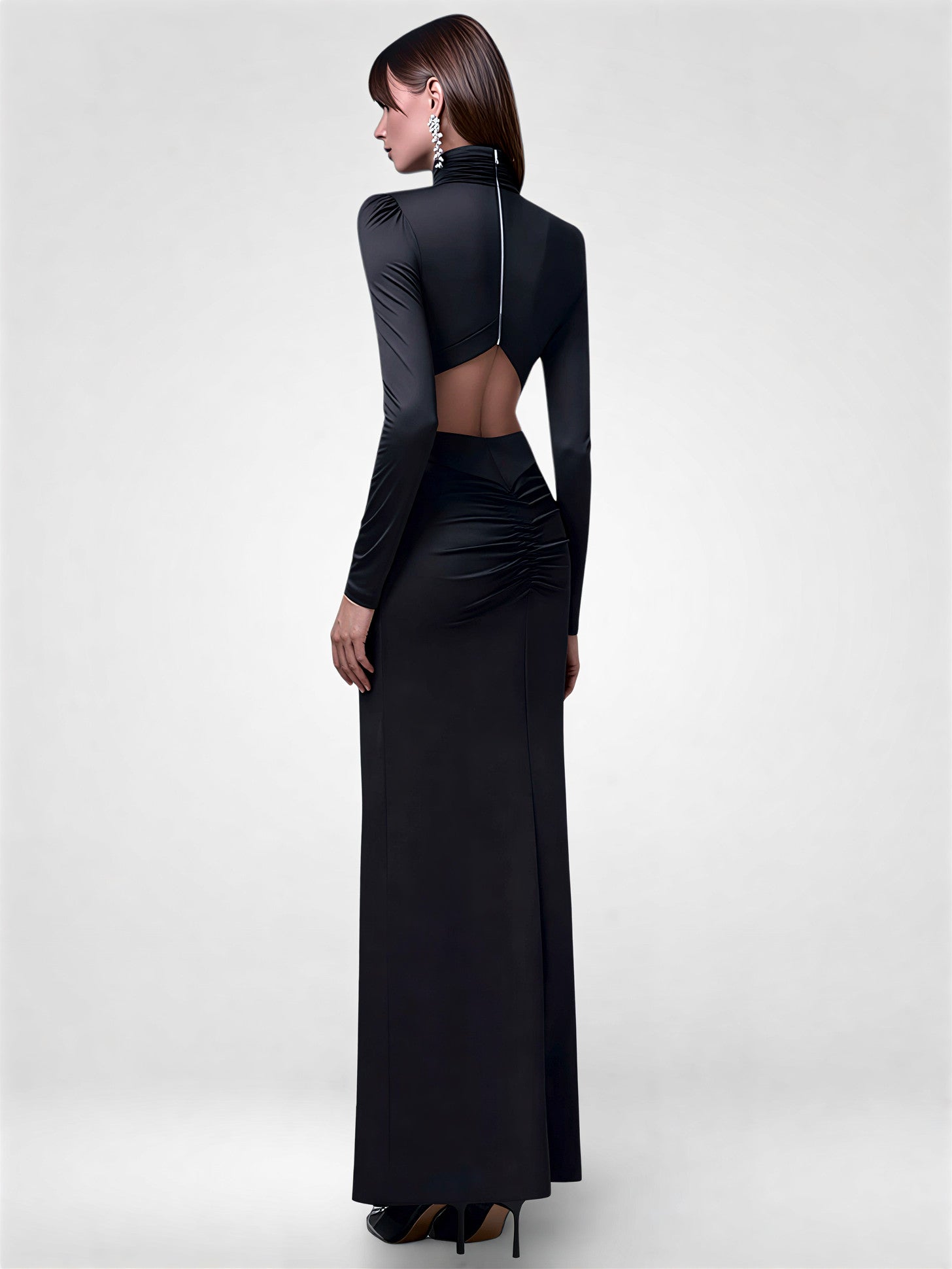 Maxi šaty s rolákem a odhalenými zády, prémiové velikosti