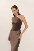 Satin One Shoulder Patchwork Maxi Dress - Sleeveless Backless Slim Club Evening Outfit
