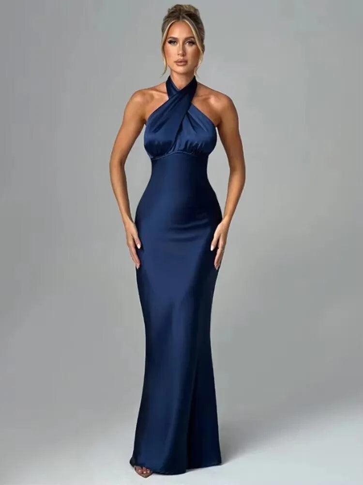 Elegant Satin Evening Dress – Backless Slim Fit with Side Slit