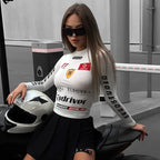 Racing Longsleeve Crop Top – Slim Fit with Motorsport Print