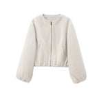 Women’s Spring Pilot Jacket – Multicolor Casual O-Neck Zipper Coat with Long Sleeves