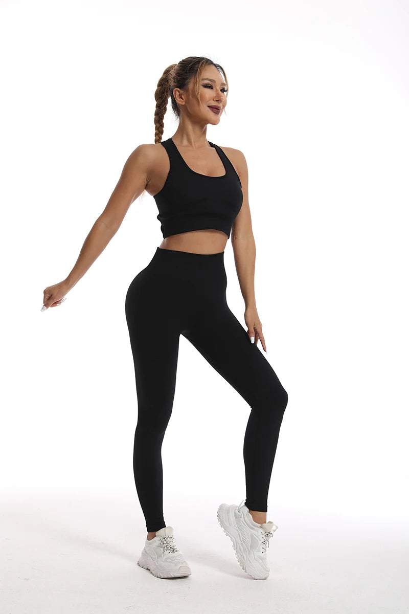 Seamless Sports Set – Bra & High-Waist Compression Leggings