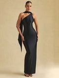 Elegant One-Shoulder Satin Maxi Dress