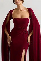 Elegant Long Cape Sleeve Maxi Dress