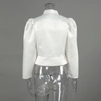 Strukturierte Satin-Schößchenbluse – Weiß