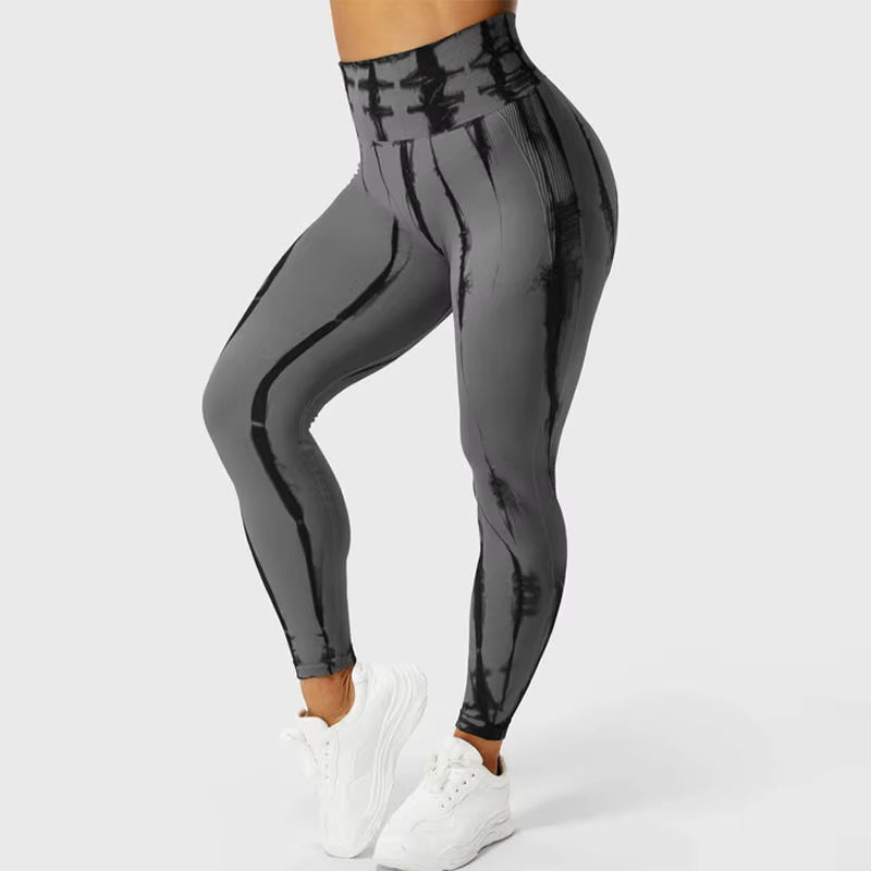 Seamless Tie-Dye Yoga Leggings – High-Waist Push-Up Fitness Tights for Women