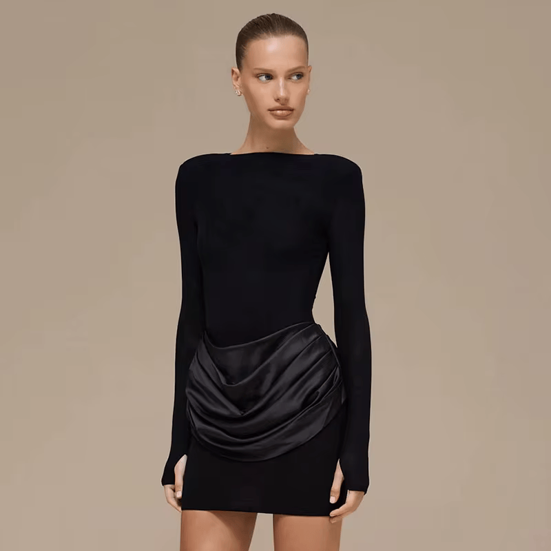 Premium Ruched Satin Patchwork Mini Dress