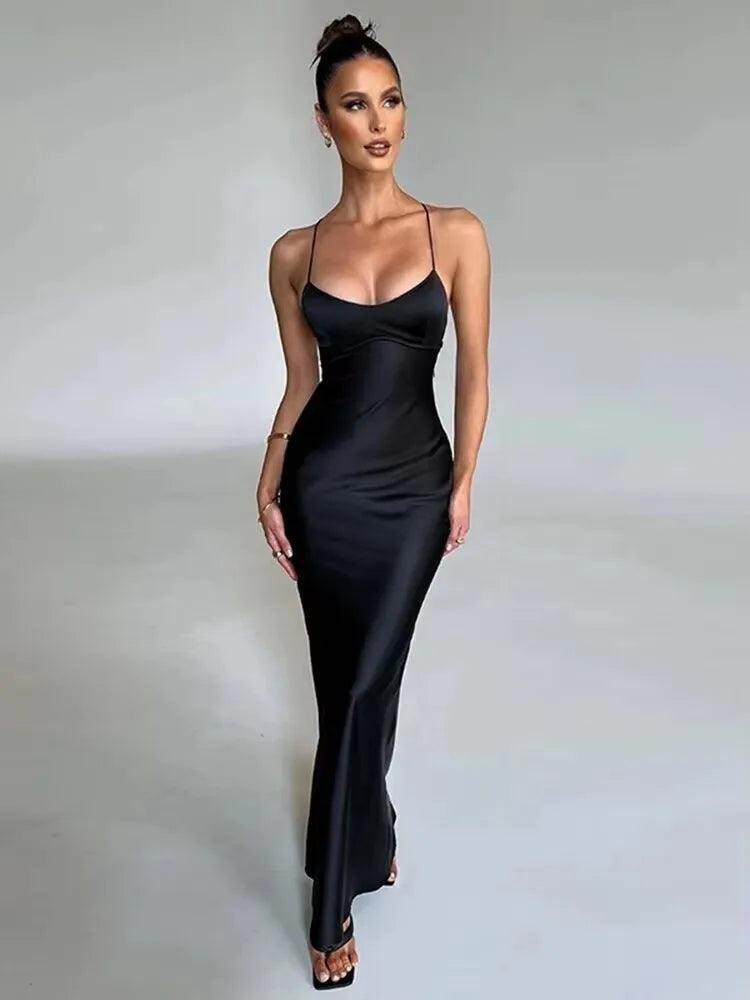 Elegant Satin Evening Dress – Backless Slim Fit with Side Slit